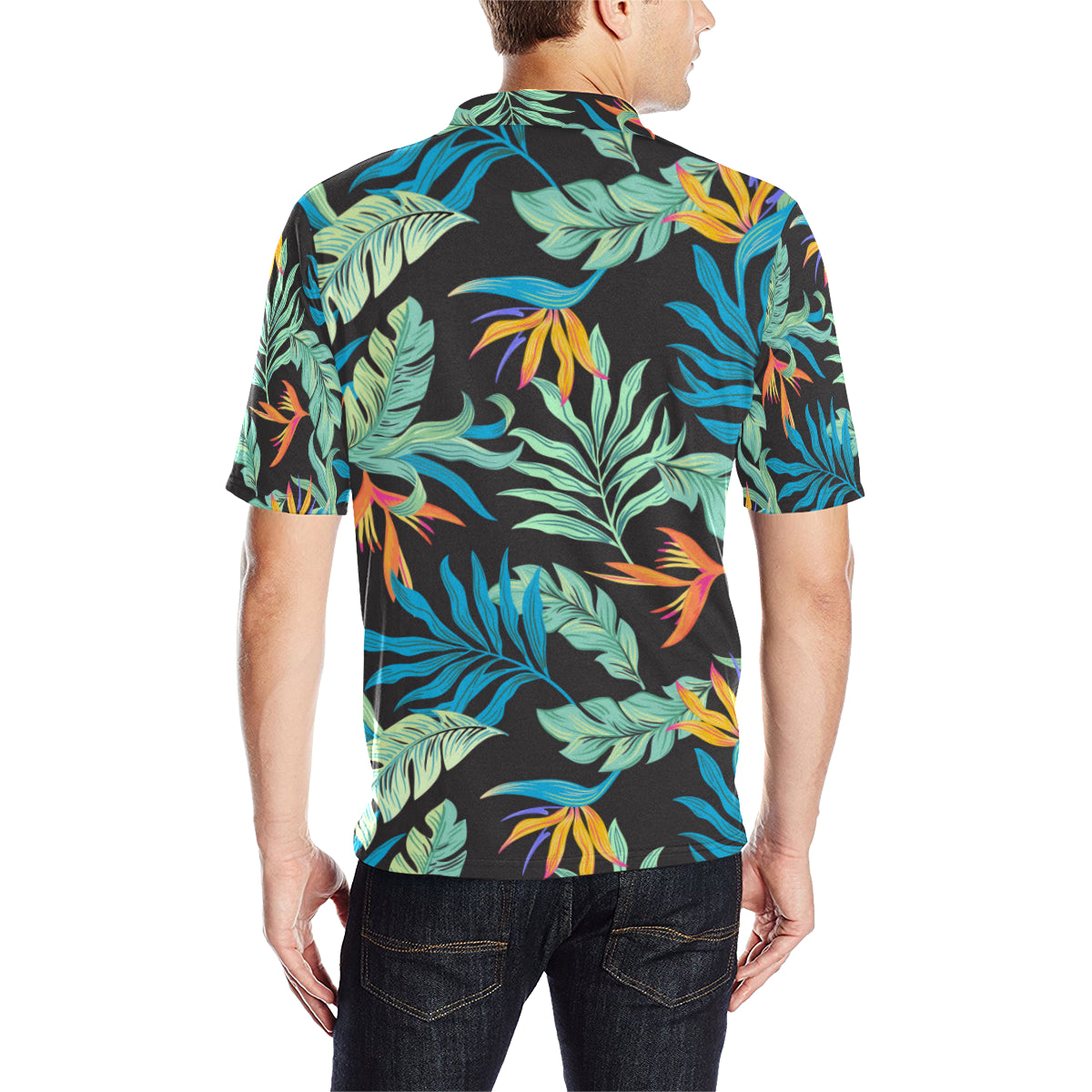 Tropical Palm Leaves Hawaiian Flower Men Polo Shirt