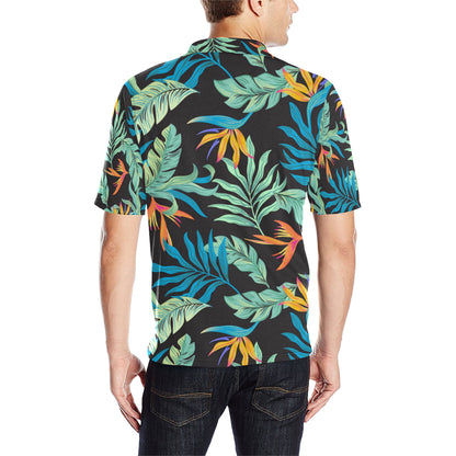 Tropical Palm Leaves Hawaiian Flower Men Polo Shirt