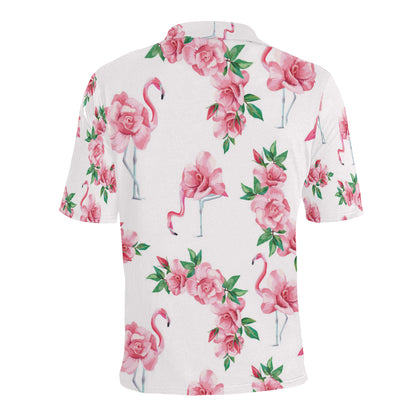 Flamingo Rose Pattern Men Polo Shirt