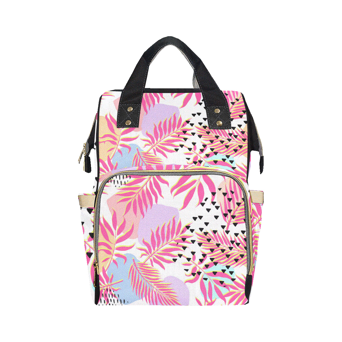 Pink Tropical Palm Leaves Diaper Bag Backpack