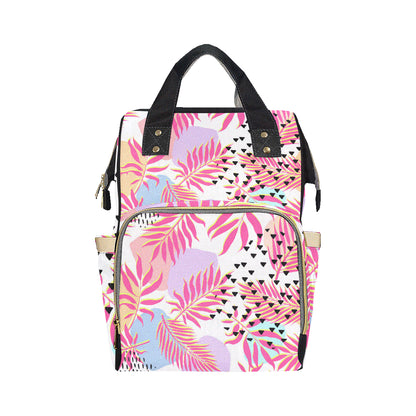 Pink Tropical Palm Leaves Diaper Bag Backpack