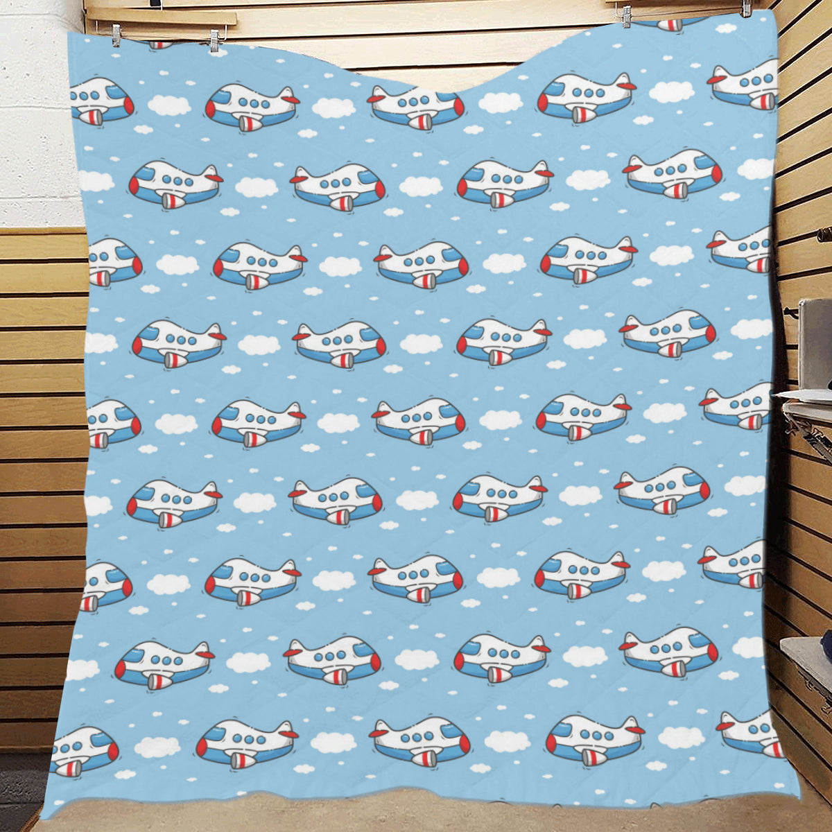 Airplane Cartoon Pattern Print Design 07 Premium Quilt