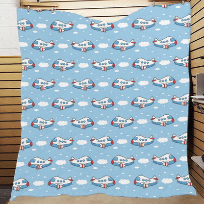 Airplane Cartoon Pattern Print Design 07 Premium Quilt