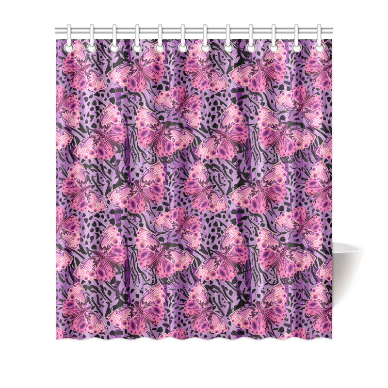 Purple Butterfly Leopard Shower Curtain