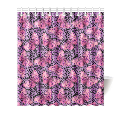 Purple Butterfly Leopard Shower Curtain