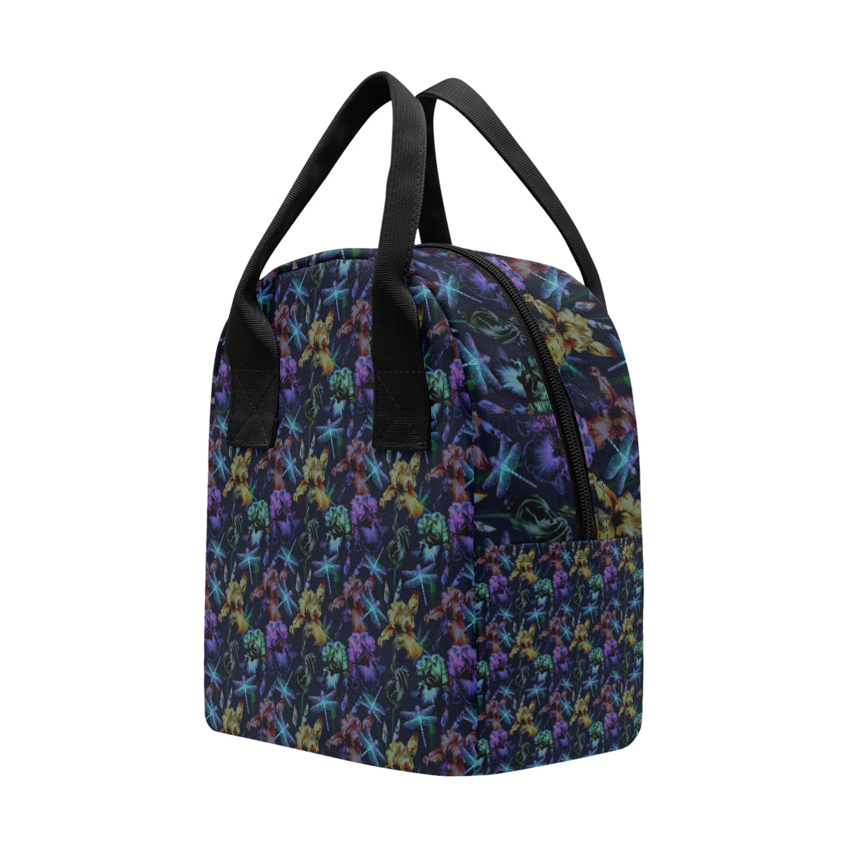 Dragonfly With Floral Print Pattern Insulated Lunch Bag