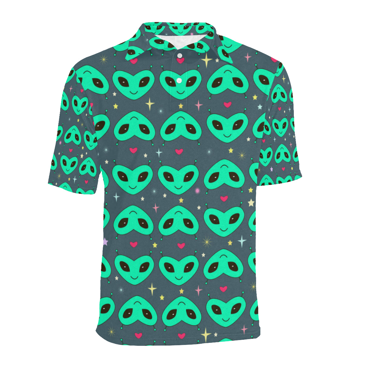Alien Head Heart Pattern Print Design 03 Men Polo Shirt