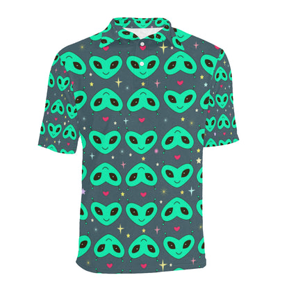 Alien Head Heart Pattern Print Design 03 Men Polo Shirt