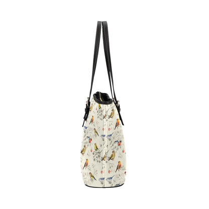 Bird Watercolor Design Pattern Leather Tote Bag
