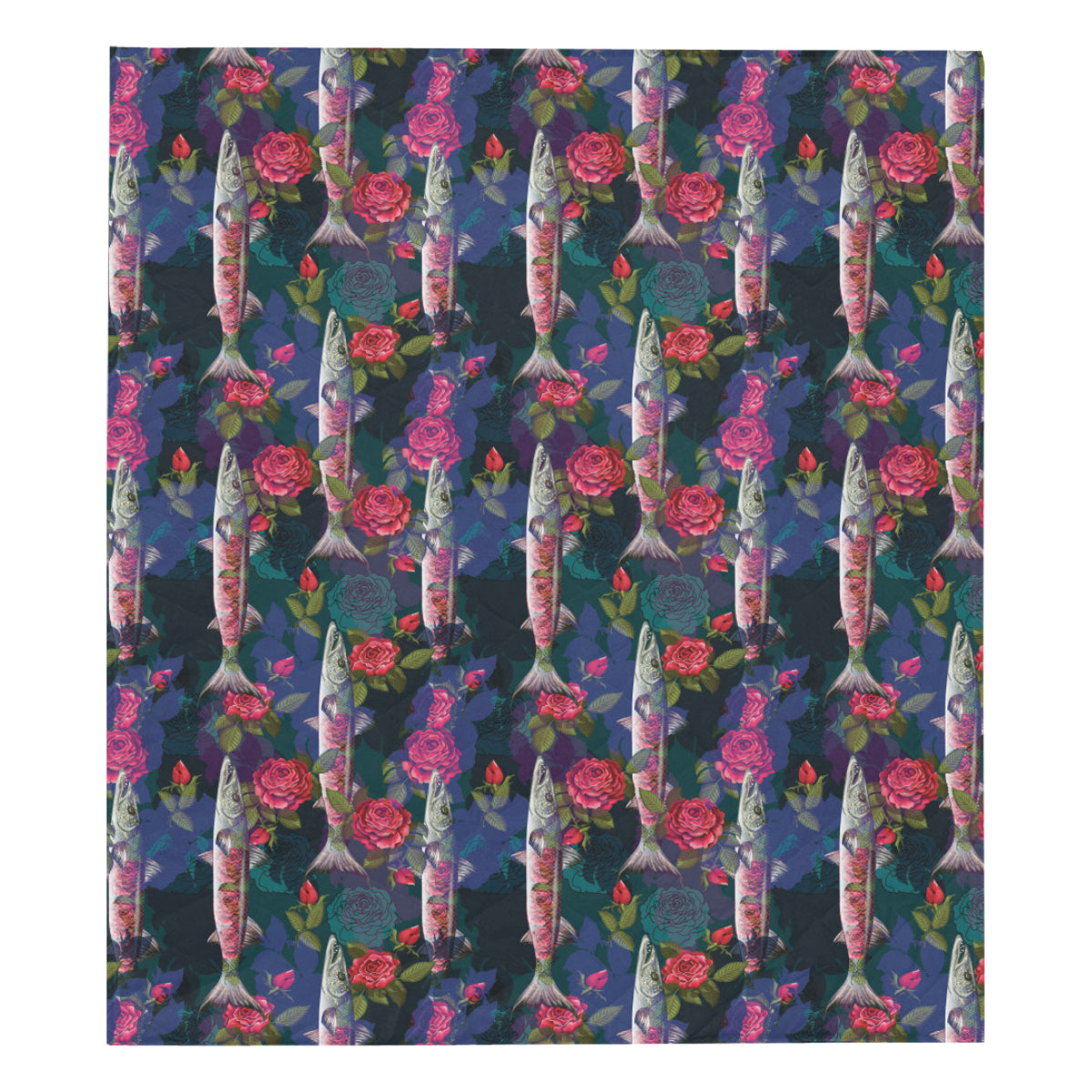 Barracuda with Folwer Pattern Print Design 01 Premium Quilt