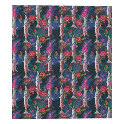 Barracuda with Folwer Pattern Print Design 01 Premium Quilt