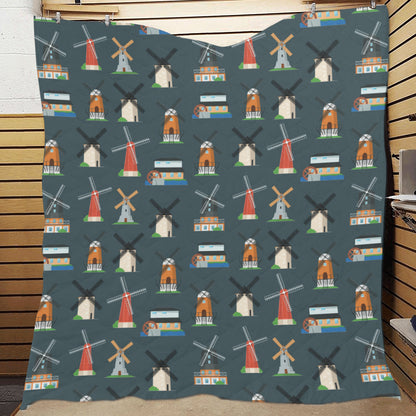 Windmill Pattern Print Design 04 Premium Quilt