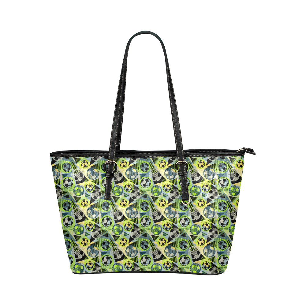 Soccer Ball Themed Print Pattern Leather Tote Bag