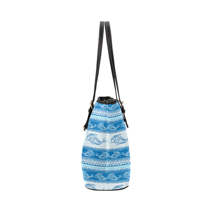 Dolphin Tribal Print Pattern Leather Tote Bag