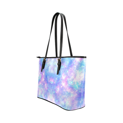 Galaxy Stardust Pastel Color Print Leather Tote Bag