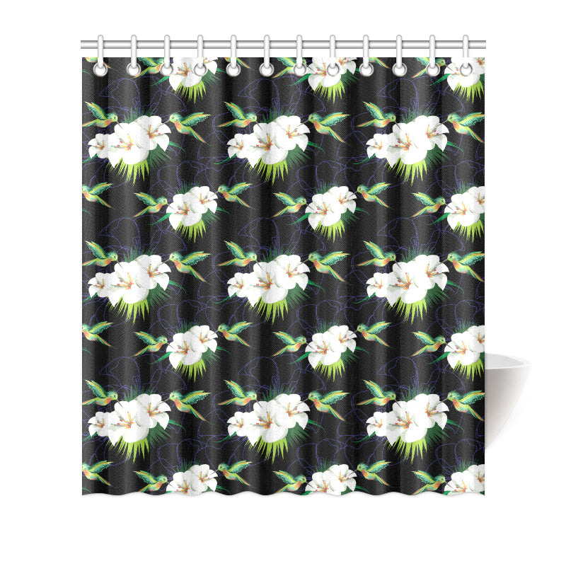 Hummingbird with Flower Pattern Print Design 03 Shower Curtain