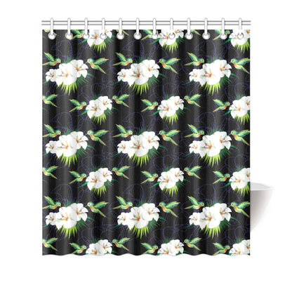 Hummingbird with Flower Pattern Print Design 03 Shower Curtain