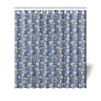 Hawaiian Flower Blue Print Shower Curtain