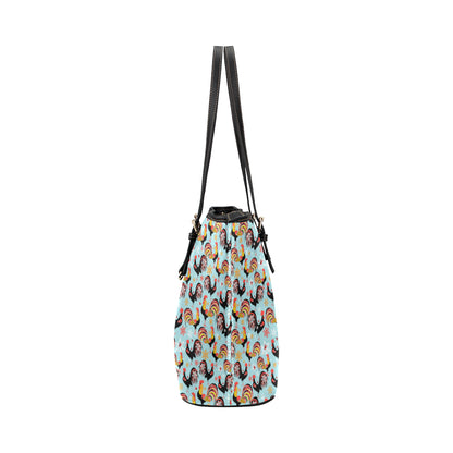 Rooster Themed Design Leather Tote Bag