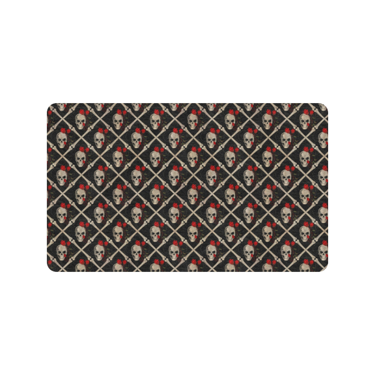 Skull Roses Bone Design Themed Print Rubber Doormat