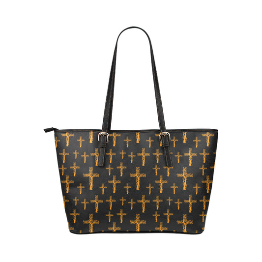 Christian Tree of Life Cross Design Leather Tote Bag