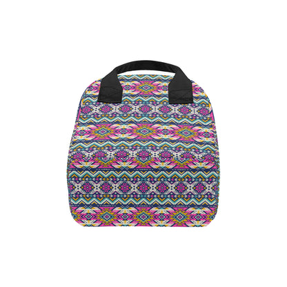 Aztec Pink Geometric Print Pattern Insulated Lunch Bag