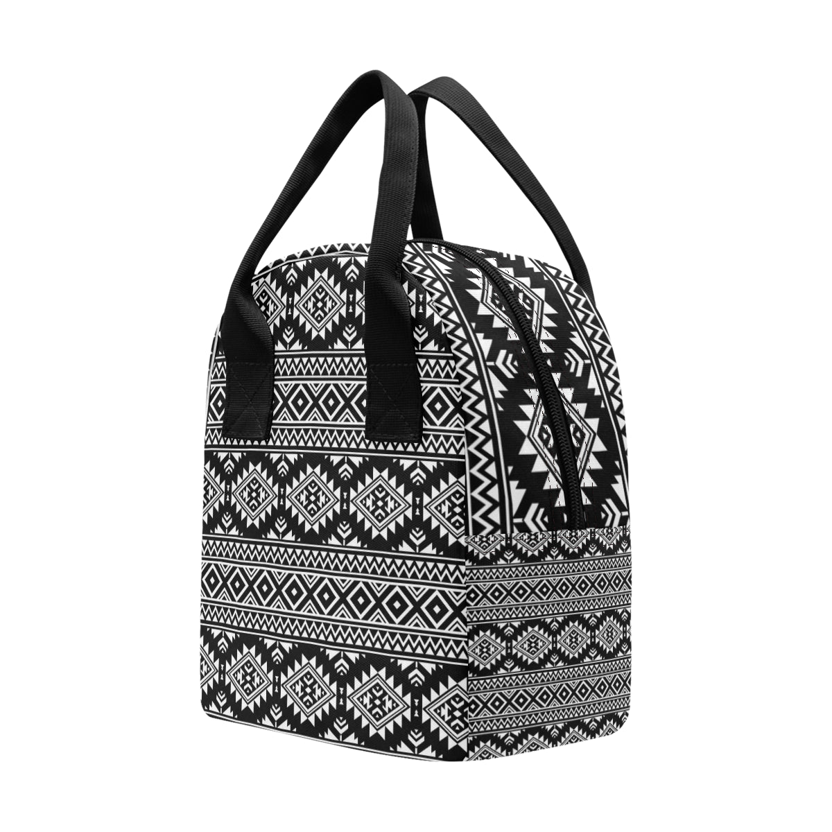 Aztec Black White Print Pattern Insulated Lunch Bag