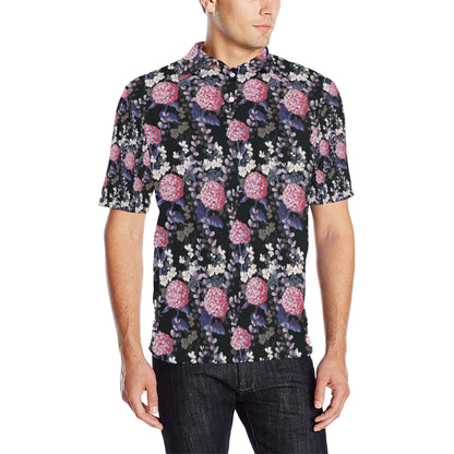 Hydrangea Pattern Print Design HD04 Men Polo Shirt