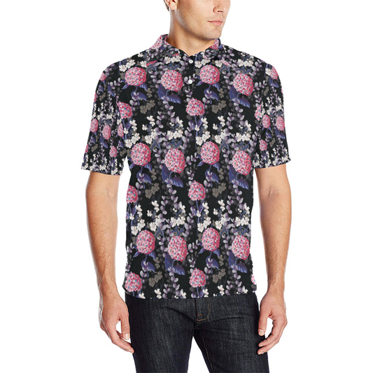 Hydrangea Pattern Print Design HD04 Men Polo Shirt