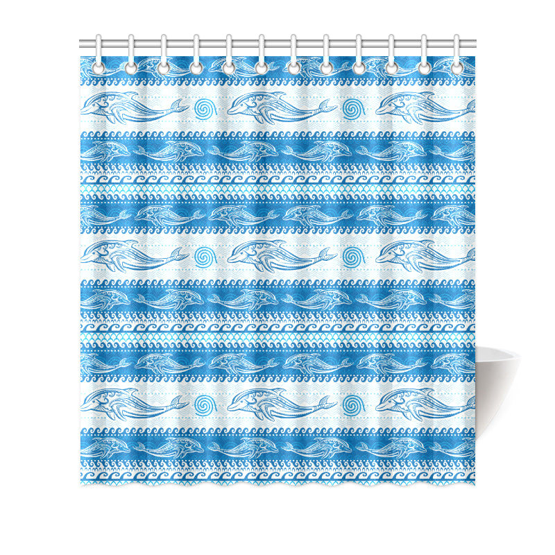 Dolphin Tribal Print Pattern Shower Curtain