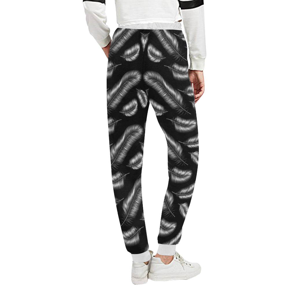 Feather Black White Design Print Unisex Sweatpants