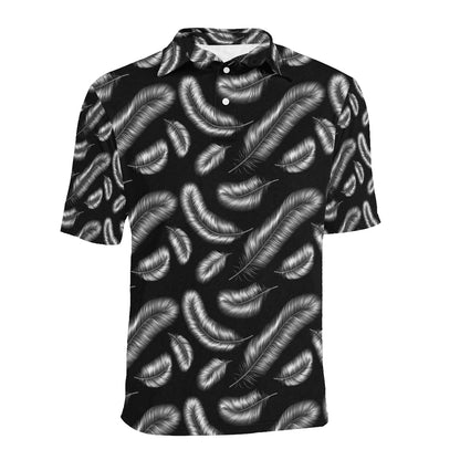 Feather Black White Design Print Men Polo Shirt