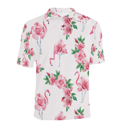 Flamingo Rose Pattern Men Polo Shirt