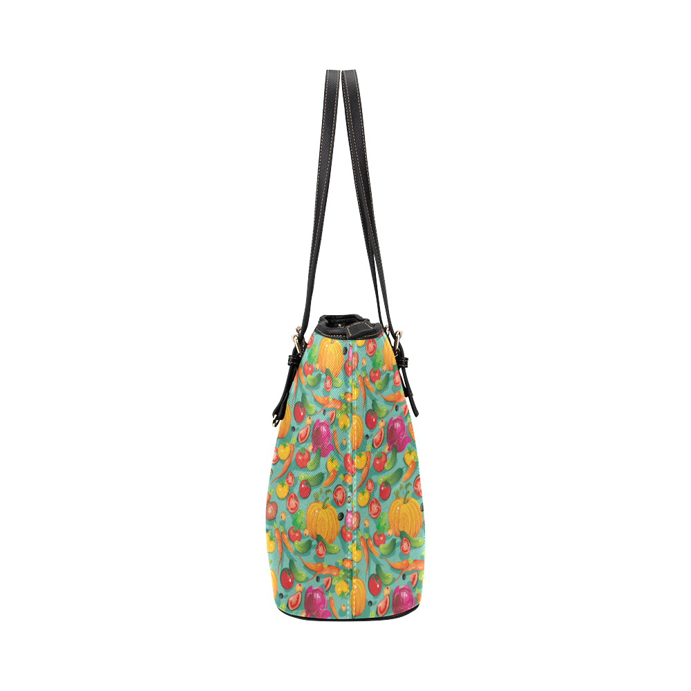 Vegan Colorful Themed Design Print Leather Tote Bag