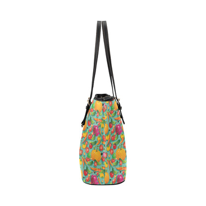 Vegan Colorful Themed Design Print Leather Tote Bag