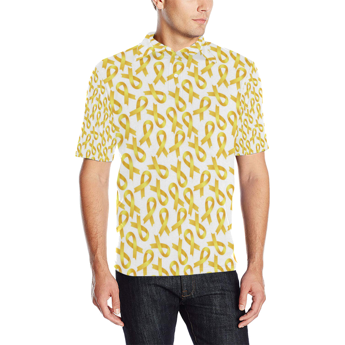 Childhood cancer Pattern Print Design 02 Men Polo Shirt