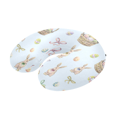 Rabbit Easter Eggs Pattern Print Design 03 U-Shaped Travel Neck Pillow