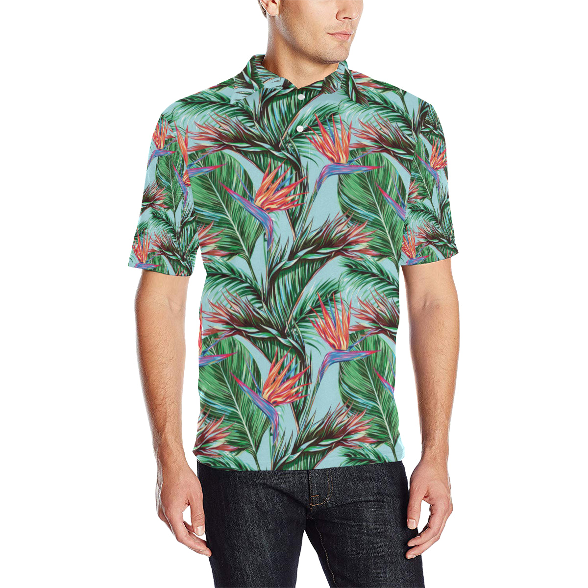 Bird Of Paradise Pattern Print Design BOP01 Men Polo Shirt