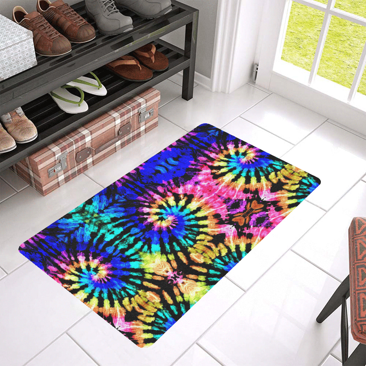 Tie Dye Rainbow Design Print Rubber Doormat