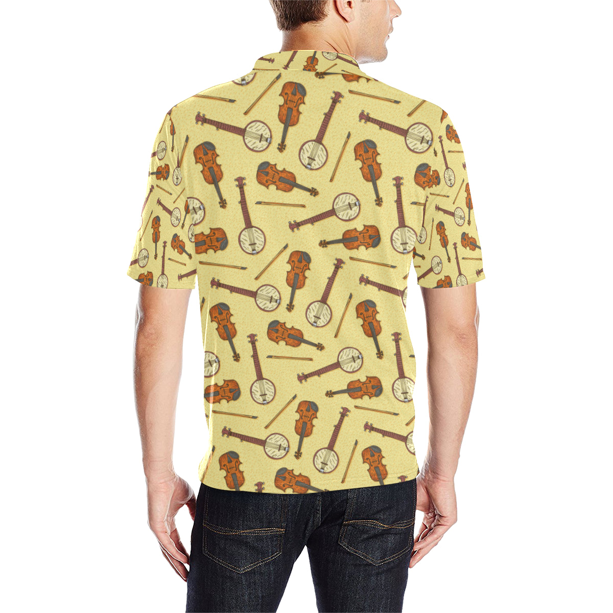 Banjo Violin Pattern Print Design 01 Men Polo Shirt