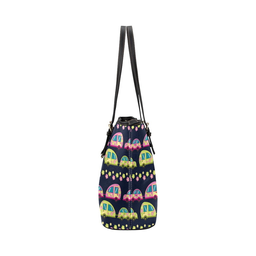 Camper Cute Camping Design No 3 Print Leather Tote Bag