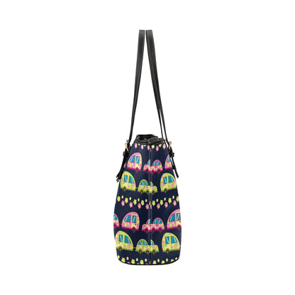 Camper Cute Camping Design No 3 Print Leather Tote Bag