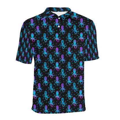 Octopus Blue Design Print Themed Men Polo Shirt