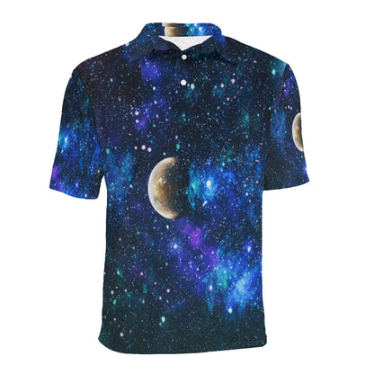 Galaxy Stardust Planet Space Print Men Polo Shirt