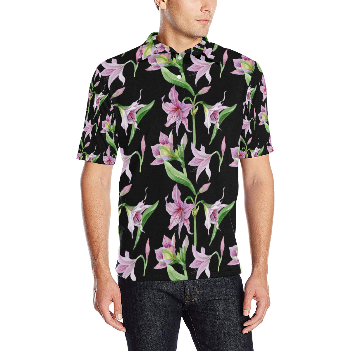 Amaryllis Pattern Print Design AL08 Men Polo Shirt