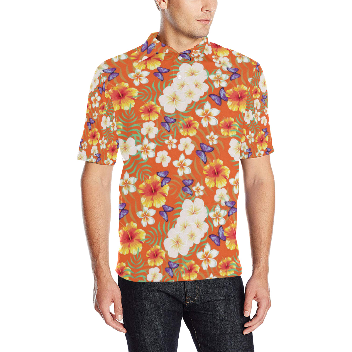 Tropical Flower Pattern Print Design TF027 Men Polo Shirt