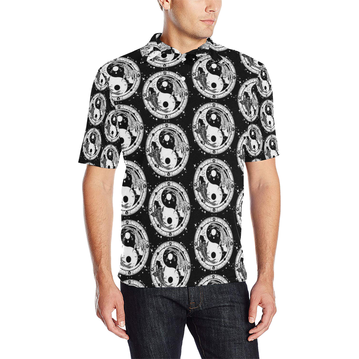 Yin Yang Koi Fish Men Polo Shirt