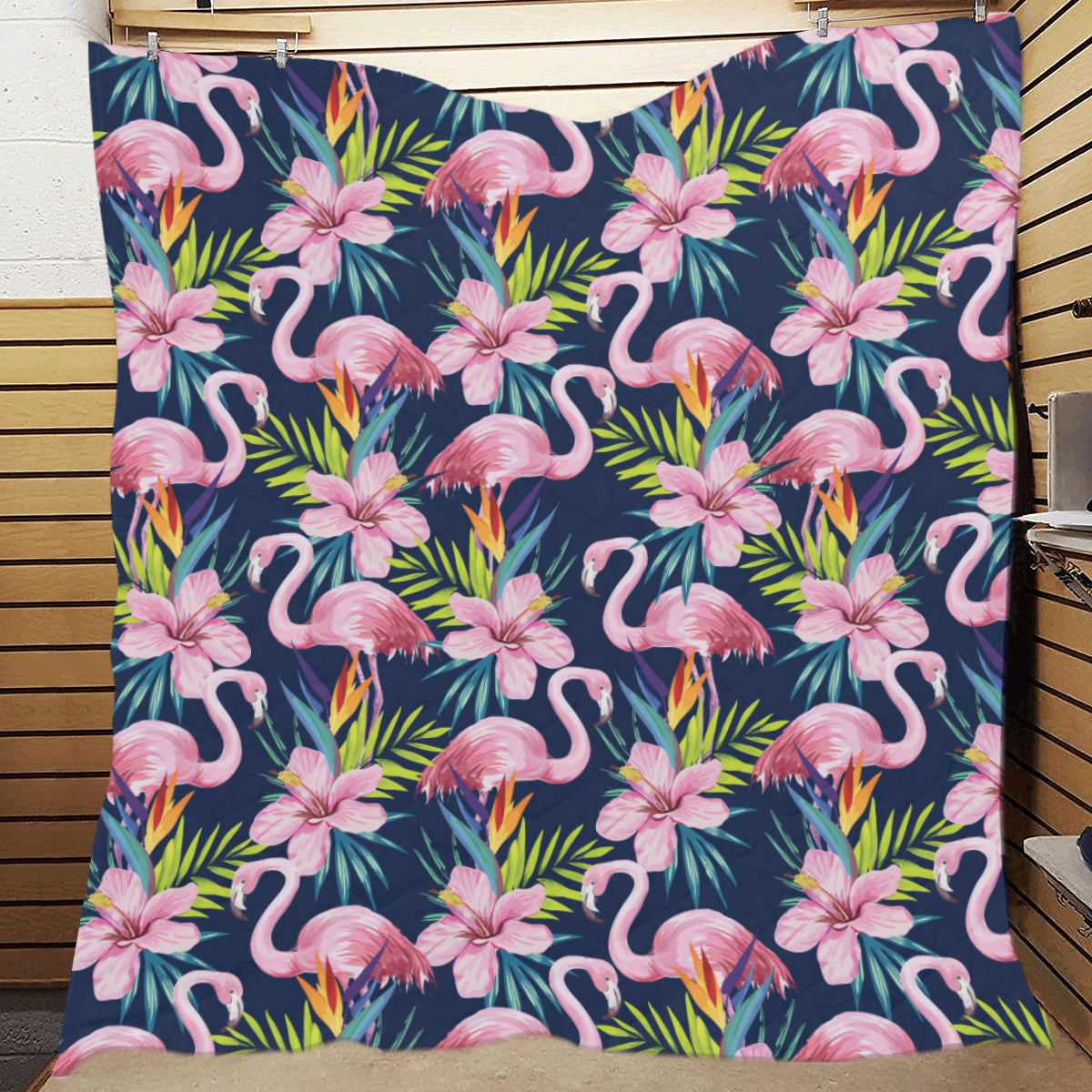 Flamingo Hibiscus Print Premium Quilt
