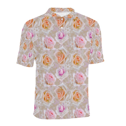 Rose Pattern Print Design RO011 Men Polo Shirt