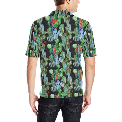 Cactus Watercolor Style Print Men Polo Shirt